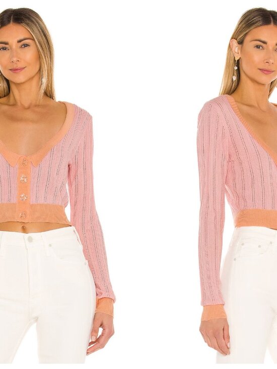 For Love And Lemons Sweaters - For Love & Lemons Phoebe Pointelle Knit Cropped Cardigan | Size M